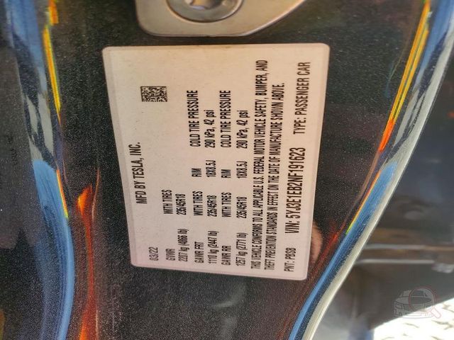 2022 Tesla Model 3 — VIN 5YJ3E1EB2NF191623 — Фотографии лота 12